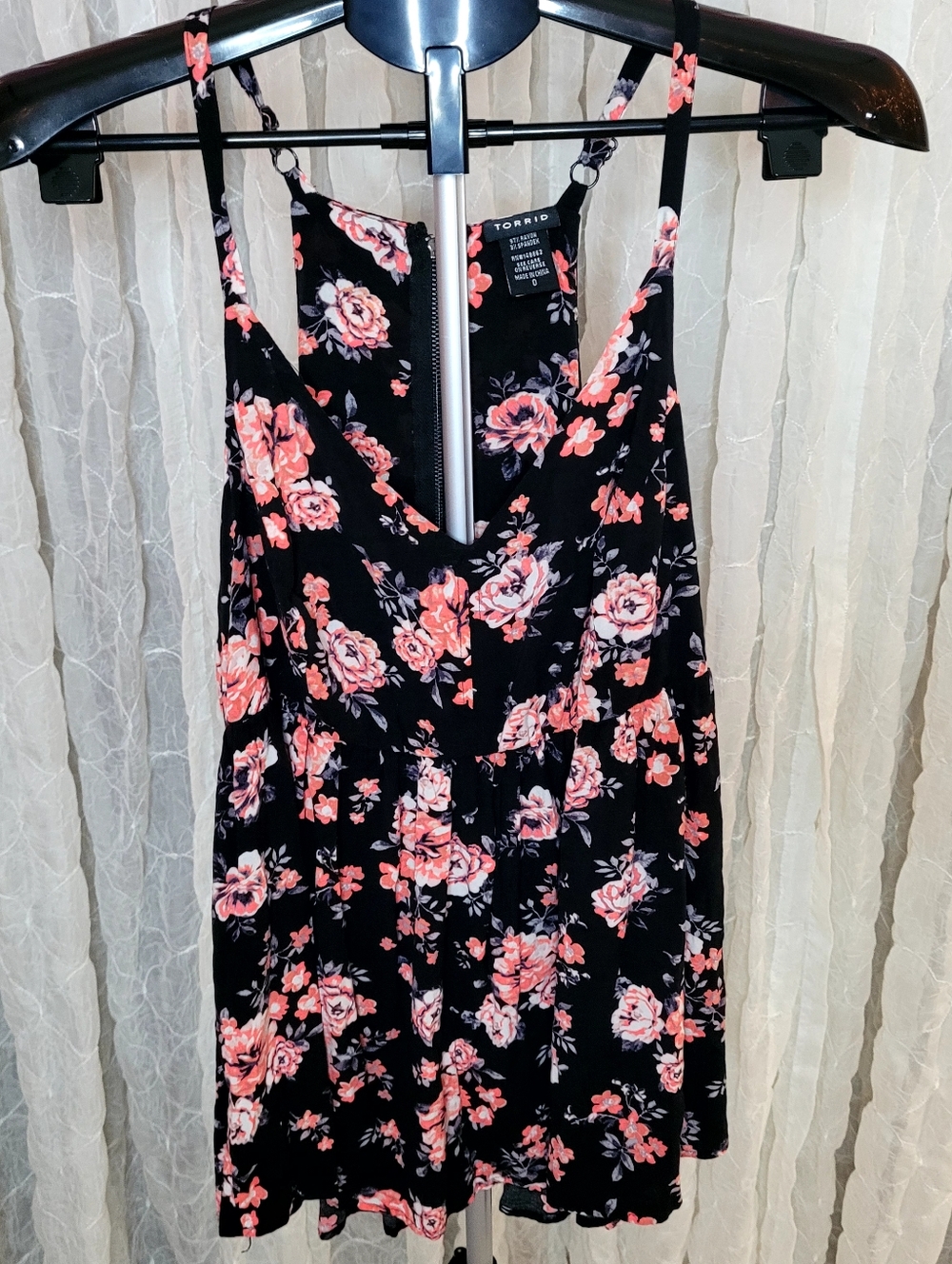 torrid 0 L/XL Black Floral Tunic Flowy High Low Tank Top Blouse